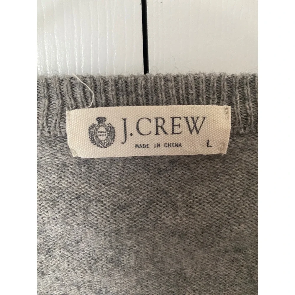 J Crew Men's Grey V Neck Long Sleeve Sweater Size L Cotton‎ Cashmere Blend